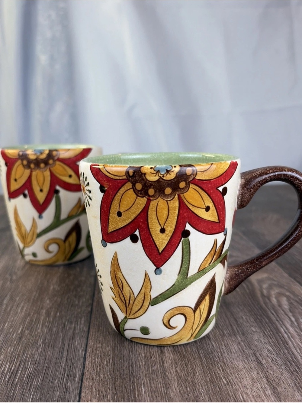 2 Pier 1 Imports Carynthum Porcelain Coffee Mugs Cups Hand-Painted Earthenware